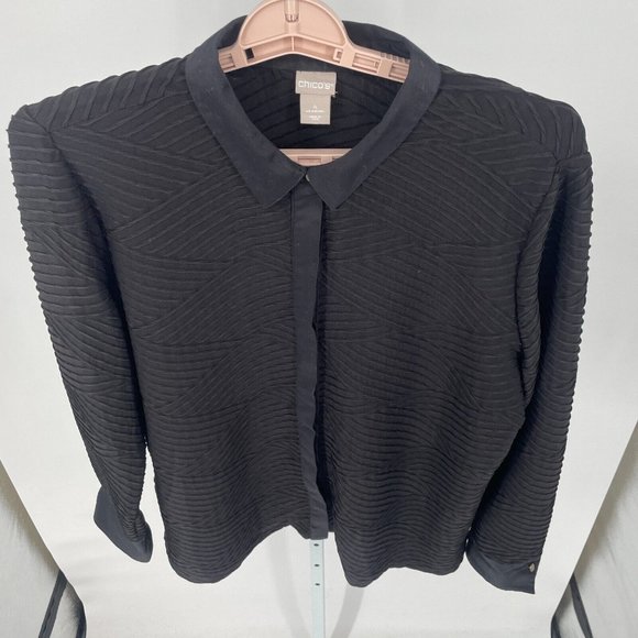 Chicos Womens Black Collar Button Up Long Sleeve Blouse Dress Shirt Stretch XXL - Picture 3 of 13